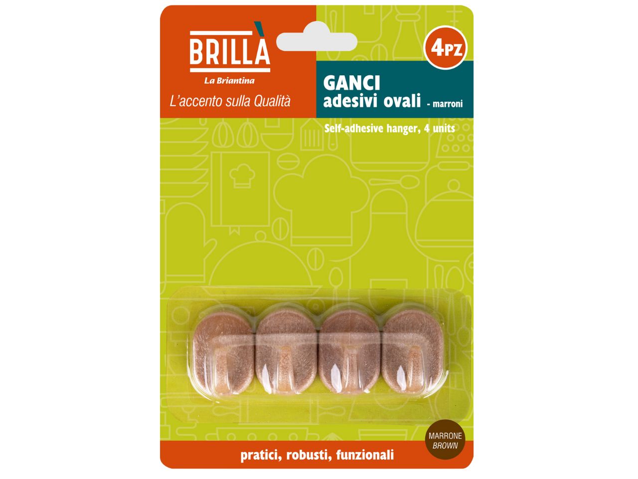 Ganci adesivi ovali 4 pezzi marrone