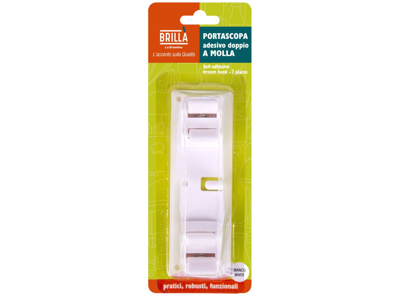 Portascopa adesivo a molla doppio bianco