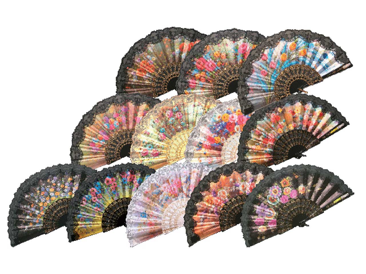 Ventaglio in plastica stampato con merletto d.45cm fantasie assortite