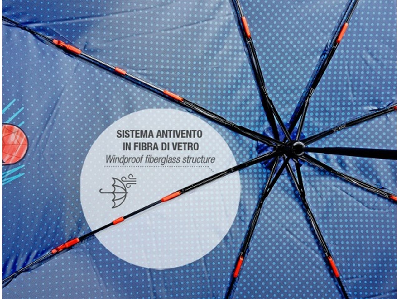 Ombrello mini con apertura manuale 50cm antivento fantasia spiderman