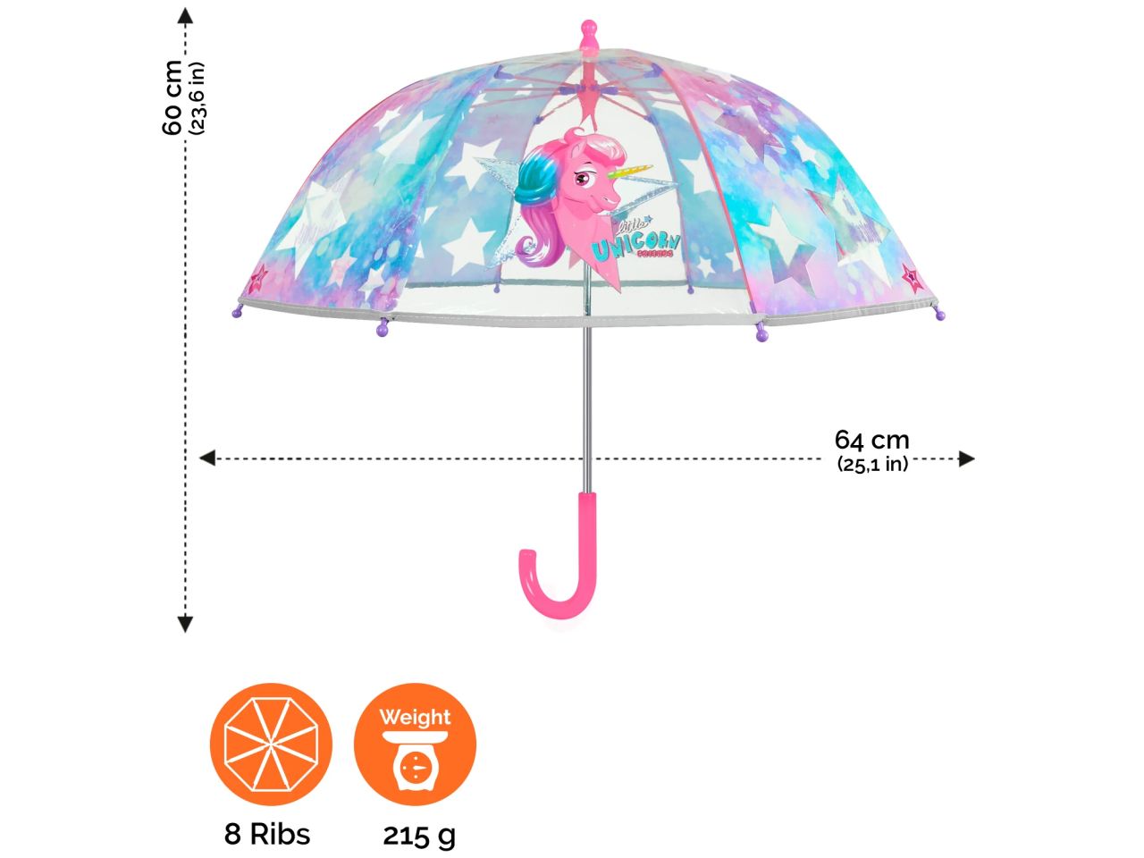 Ombrello con apertura manuale 42cm e cupola poe fantasia unicorno coolkids perletti
