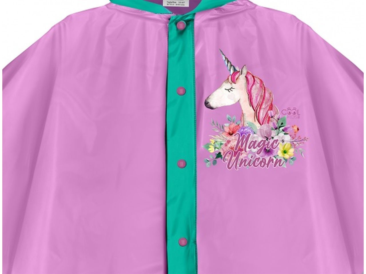 Poncho pioggia fantasia unicorno con bordo catarifrangente coolkids perletti