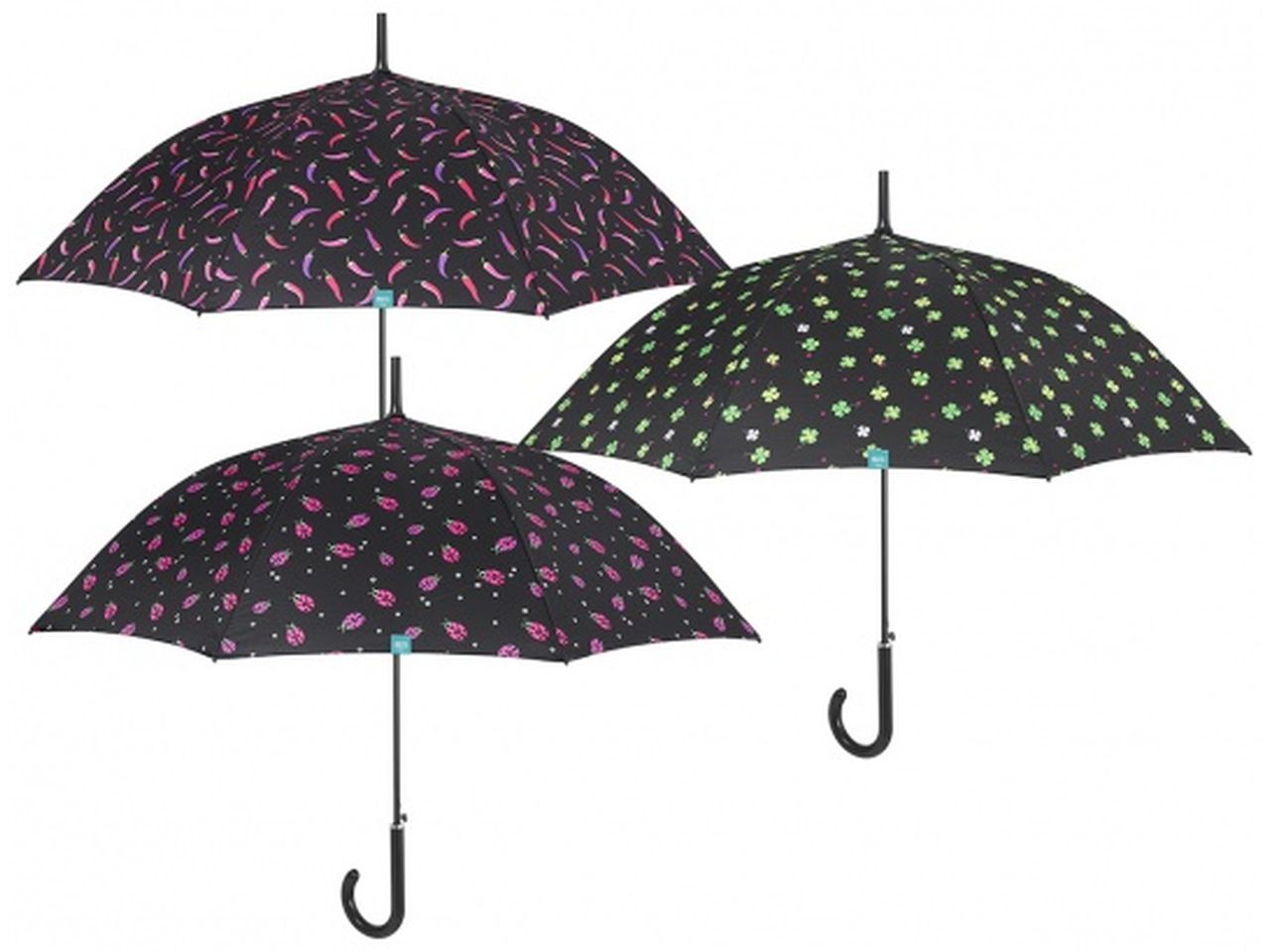 Ombrello da donna con apertura automatica 61/8 fantasia coccinelle quadrifogli e peperoncini