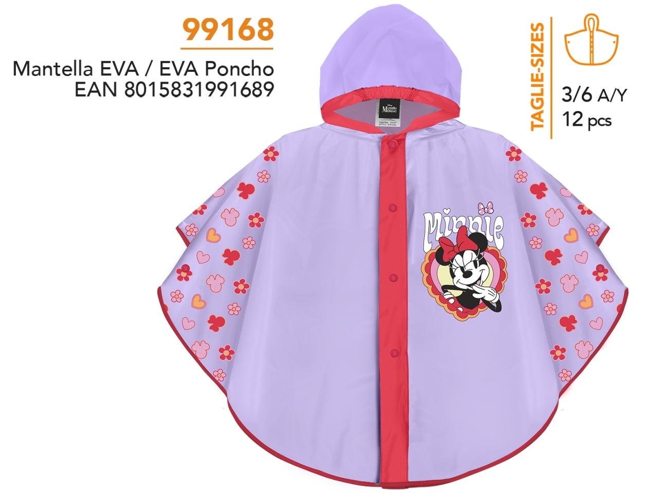 Poncho pioggia Minnie per bambina lilla e rosso in eva - Perletti