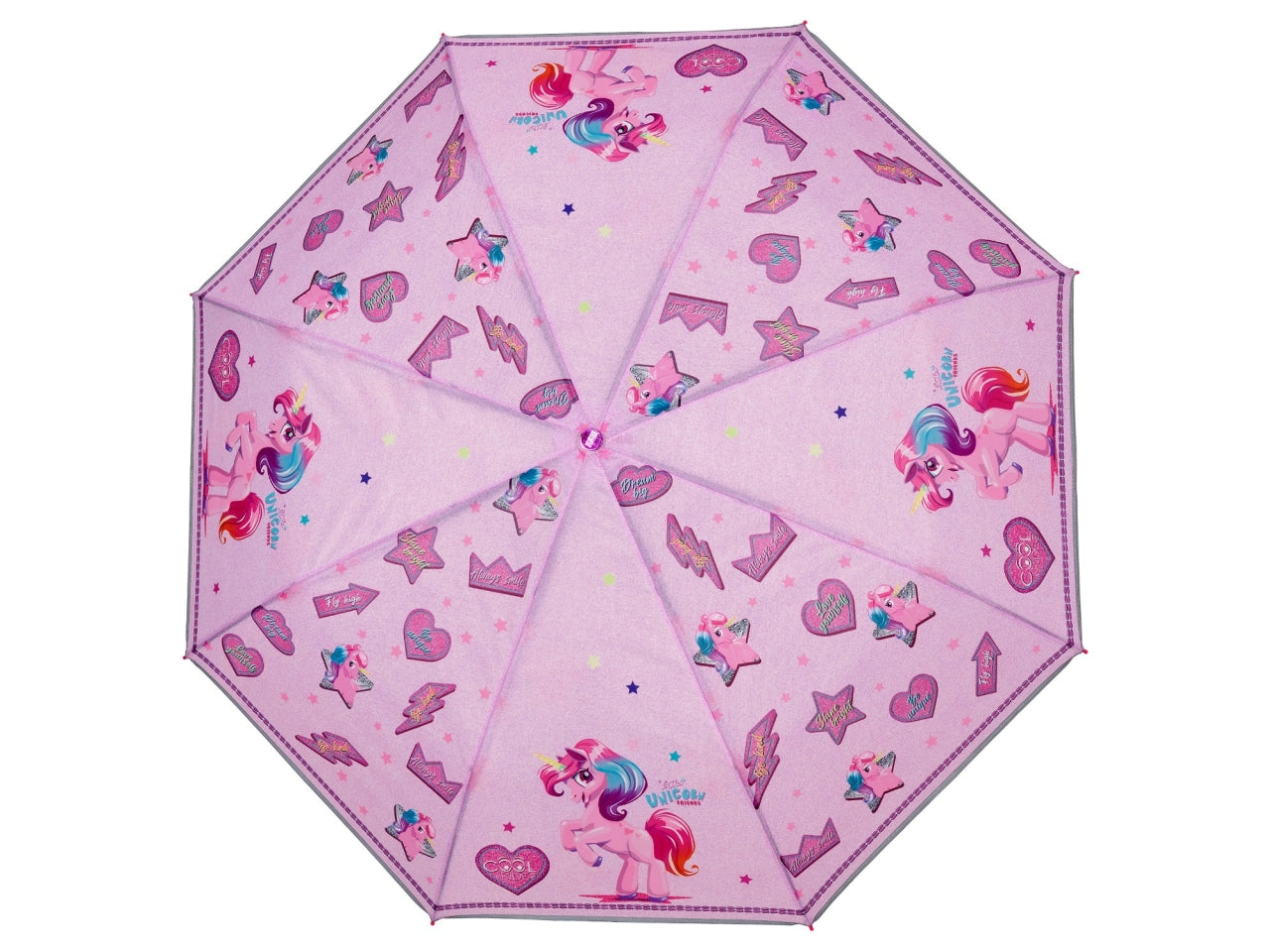 Ombrello tascabile da bambina con unicorni rosa, apertura manuale  - Perletti
