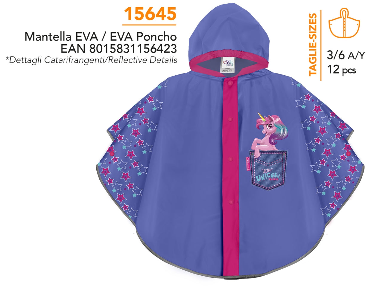 Poncho pioggia unicorno per bambina lilla e fucsia in eva - Perletti
