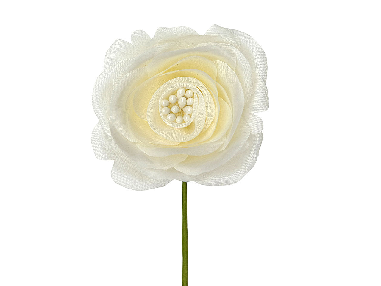 Rosa in tessuto con semi centrali diametro 6cm avorio