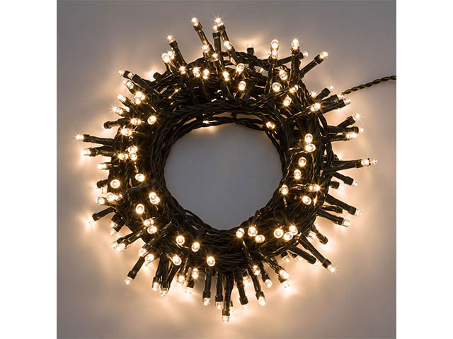 Catena 320led bianco caldo con controller 8 giochi di luce, filo verde 2+8mt uso interno/esterno
