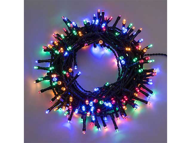 Catena 500led multicolor con controller 8 giochi di luce, filo verde 2+20mt uso interno/esterno