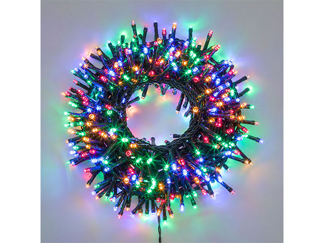 Catena di luci nastro minicluster d.6cm ntl 1500 led multi 5mm controller 8g timer trasformatore esterno cavo verde 4+30,5m