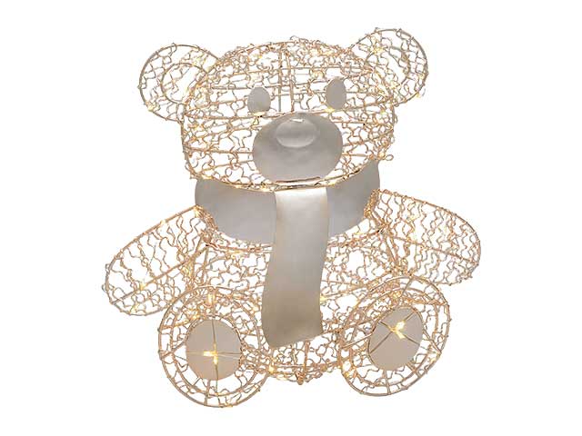 Orsetto teddy 27cm seduto champagne con 80microled bianco caldo a batteria con telecomando