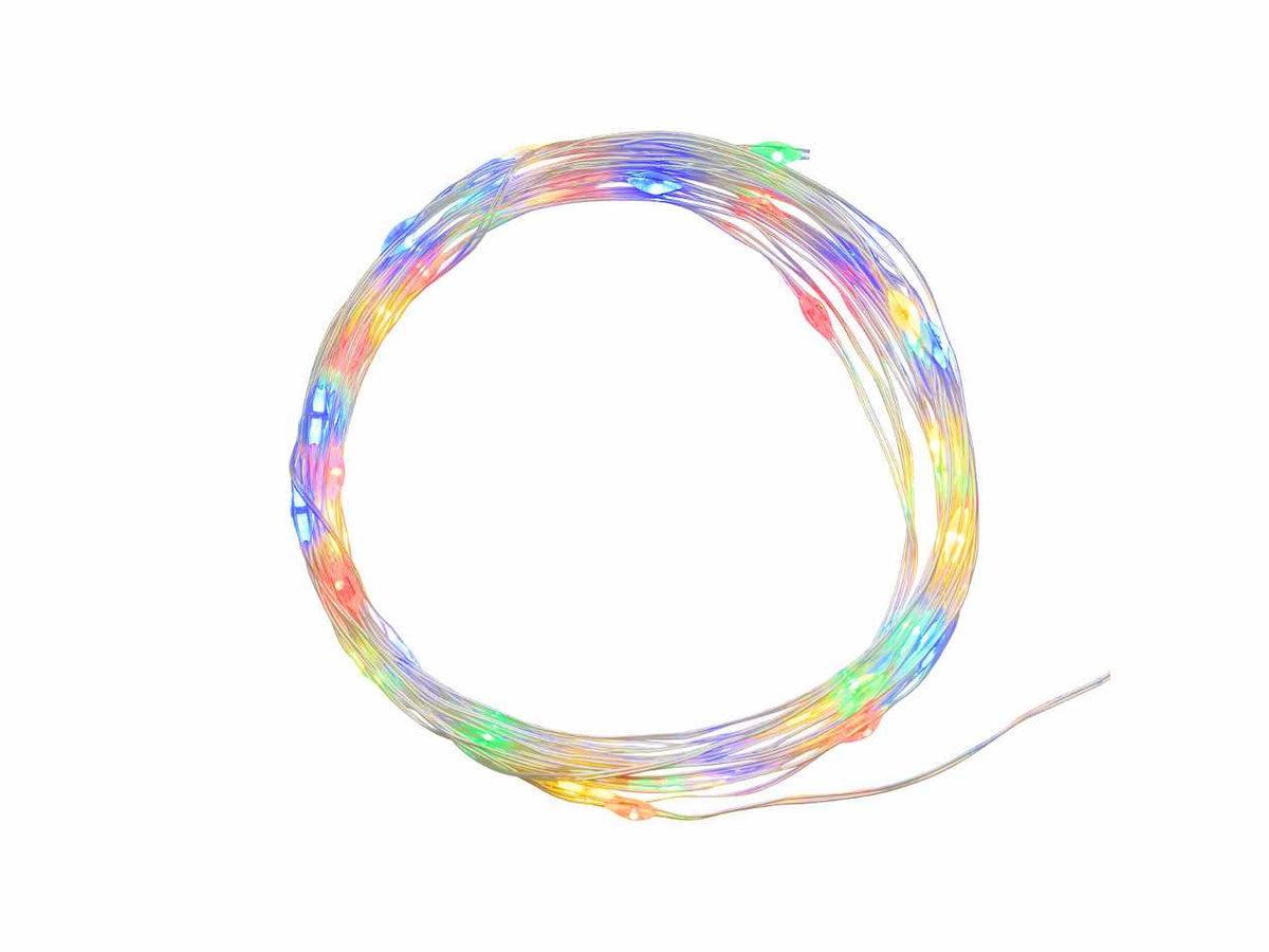 Luci con filo in metallo argento, 40 mini led multicolor, luce fissa, a batteria, uso interno