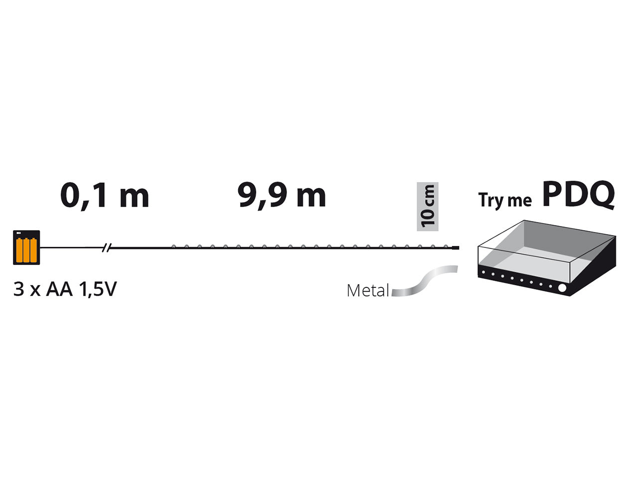Filo metallo argento 10mt con 100micro led bianco freddo luce fissa a batteria 3xAA1,5V non incluse