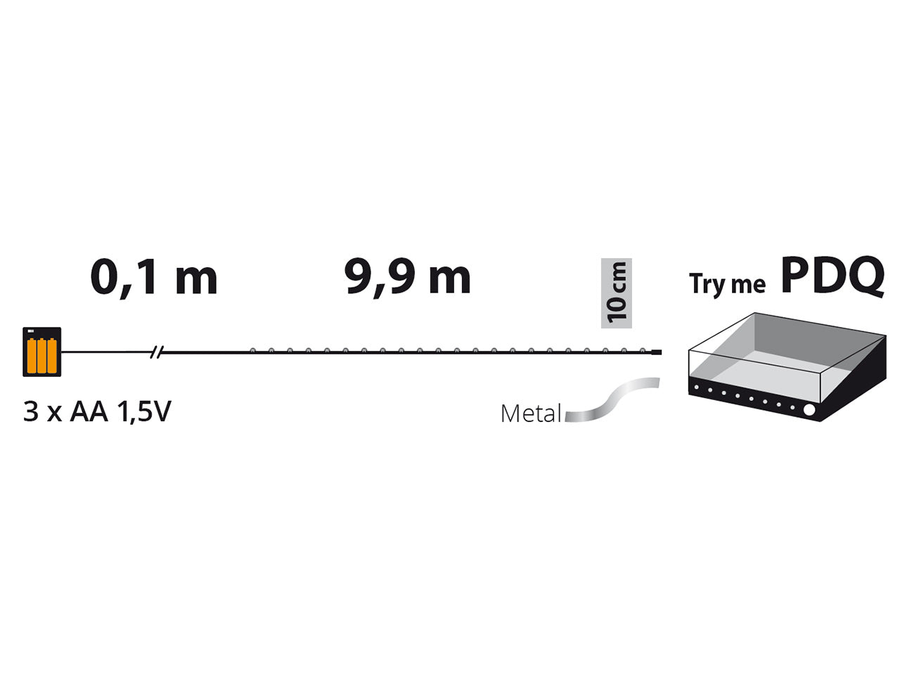 Filo metallo argento 10mt con 100micro led bianco caldo luce fissa a batteria 3xAA1,5V non incluse