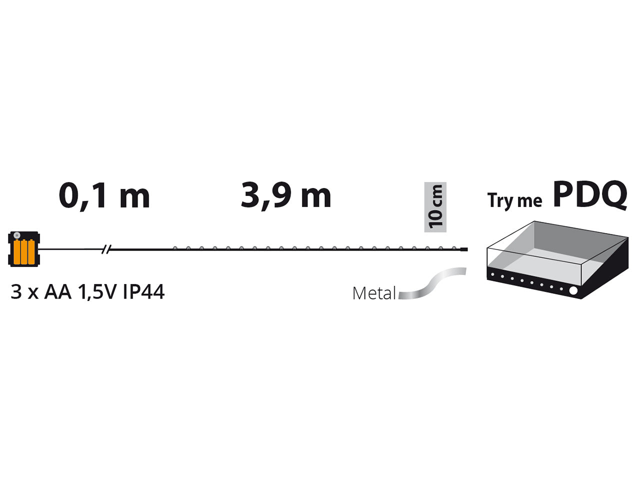 Filo metallo argento 4mt con 40micro led bianco caldo, giochi di luce a batteria 3xAA1,5V (non incluse) per uso interno/esterno IP44