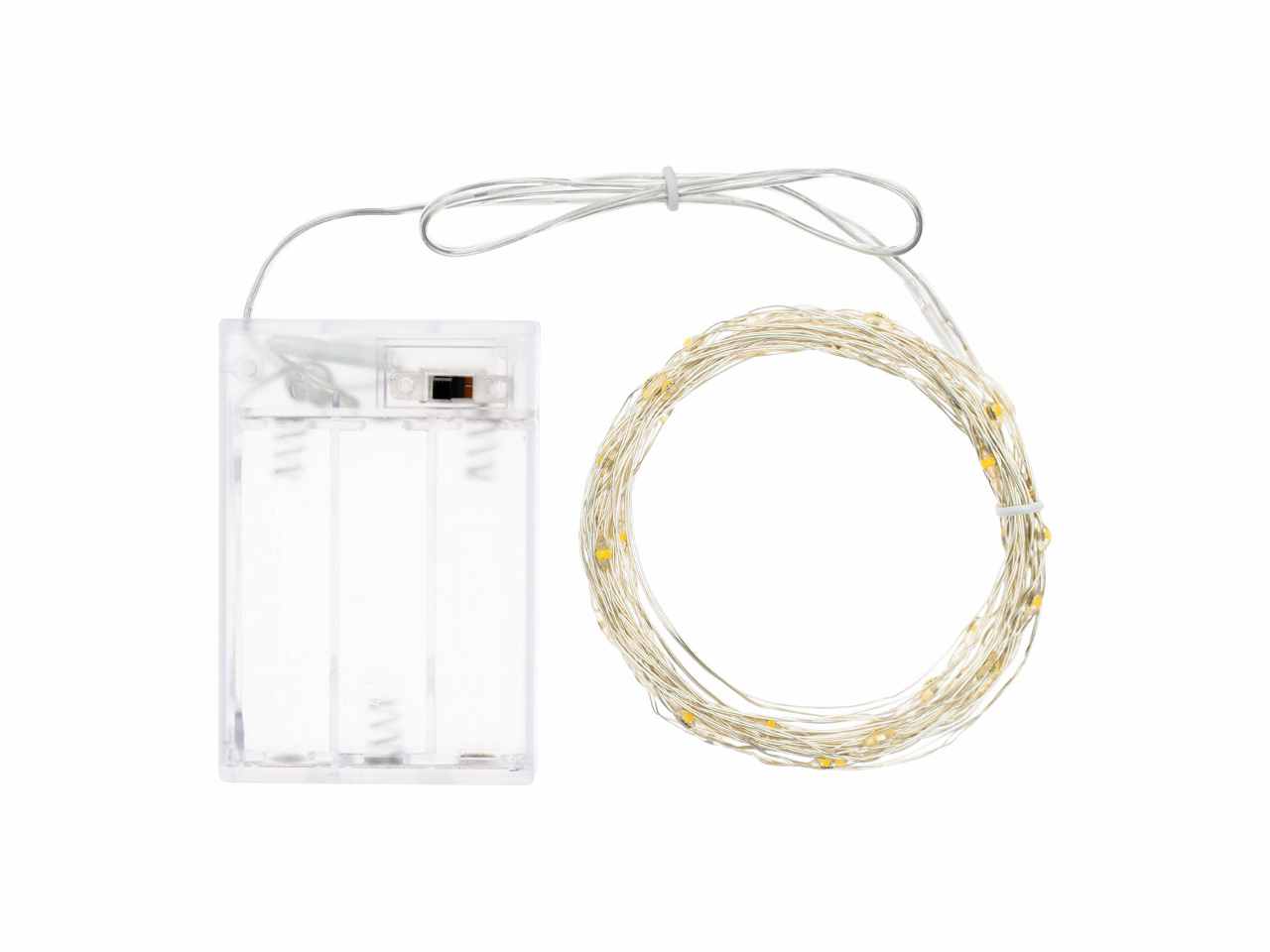 Filo metallo argento 4mt con 40micro led bianco caldo luce fissa a batteria 3xAA1,5V non incluse