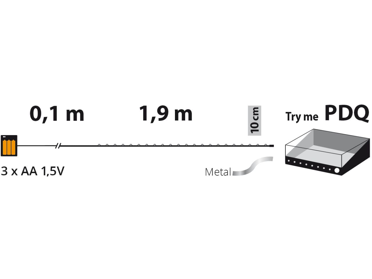 Filo metallo argento 2mt con 20micro led bianco caldo luce fissa a batteria 3xAA1,5V non incluse