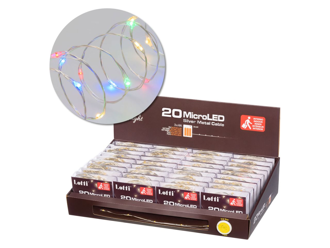Catena di luci lineare 20 microled multicolor luce fissa misura 2mt
