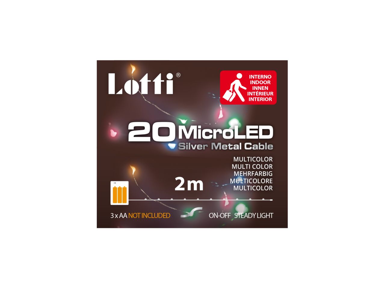 Catena di luci lineare 20 microled multicolor luce fissa misura 2mt