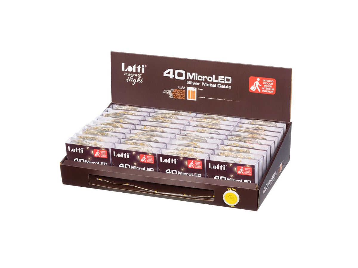 Luci con filo in metallo argento 4mt, 40 micro led multicolor, luce fissa
