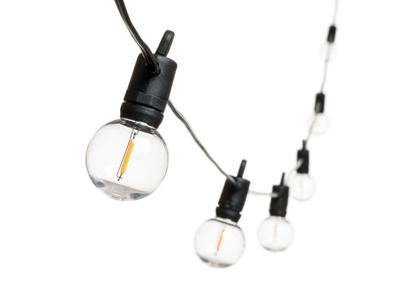 Catena di luci lineare misura 4m decorata party light con 10 lampadine in plastica trasparente antiurto led bianco caldo per uso interno ed esterno