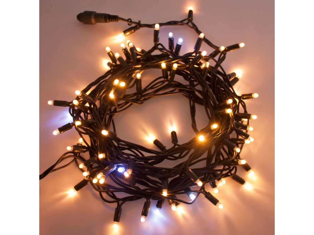 Catena 200maxiled bianco caldo + flash bianco freddo con filo verde 20mt prolungabile fino a 5 catene, senza cavo d'alimentazione per uso interno/esterno IP67