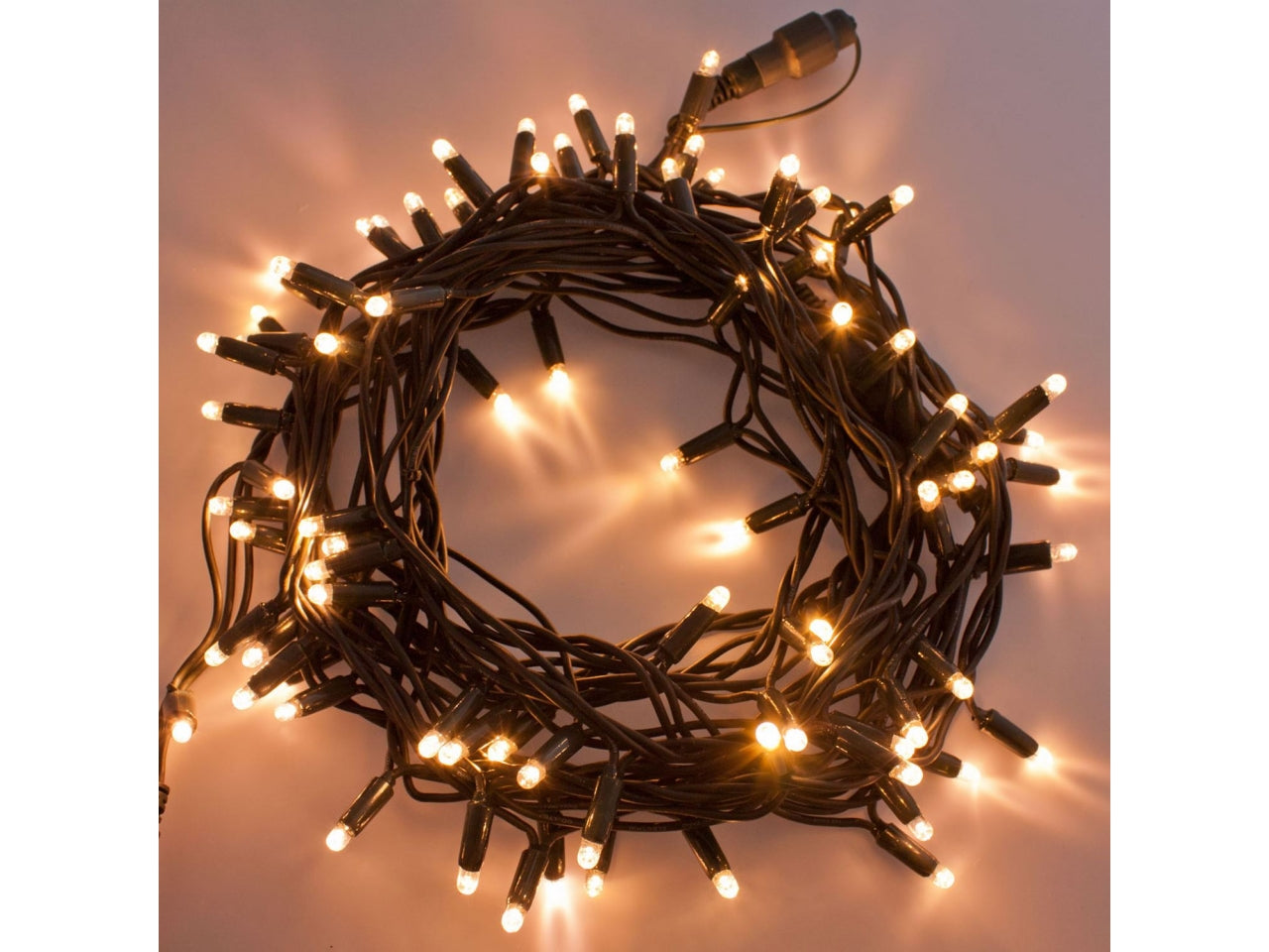 Catena 200maxiled bianco caldo luce fissa con filo verde 20mt prolungabile fino a 5 catene, senza cavo d'alimentazione per uso interno/esterno IP67