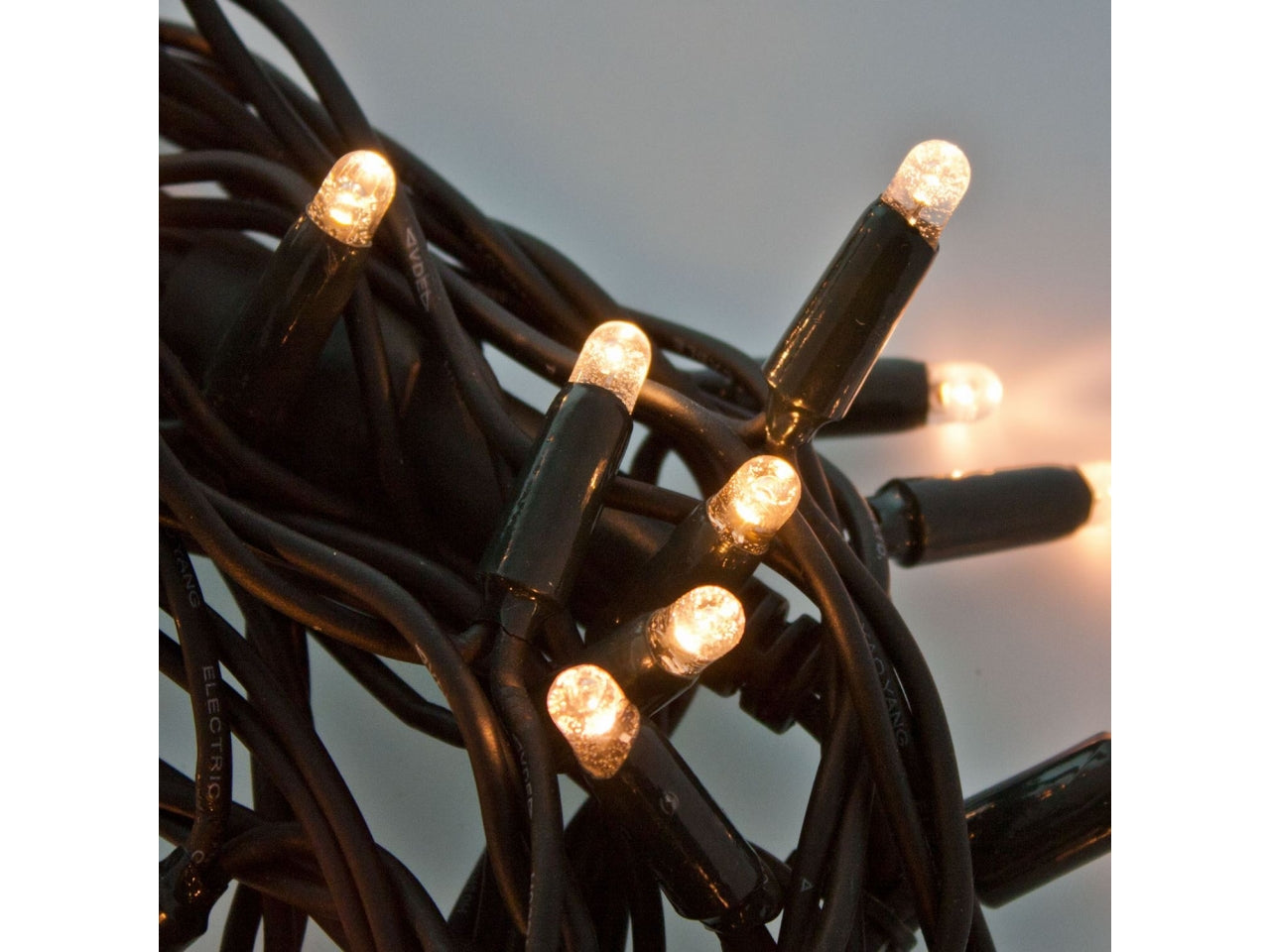 Catena 200maxiled bianco caldo luce fissa con filo verde 20mt prolungabile fino a 5 catene, senza cavo d'alimentazione per uso interno/esterno IP67