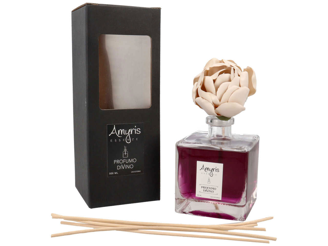 Diffusore profumo per ambienti divino 500ml con fiore peonia panna