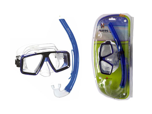 Combo starfish 12 maschera in siliter piu' tubo respiratore snorkel con boccaglio in siliter per adulto colore blu e celeste