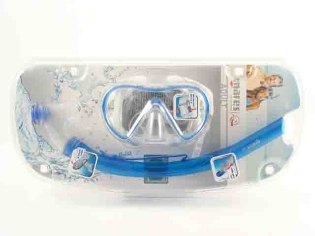 Combo stream maschera in siliter piu' tubo respiratore snorkel con boccaglio in siliter per adulto colore blu e celeste