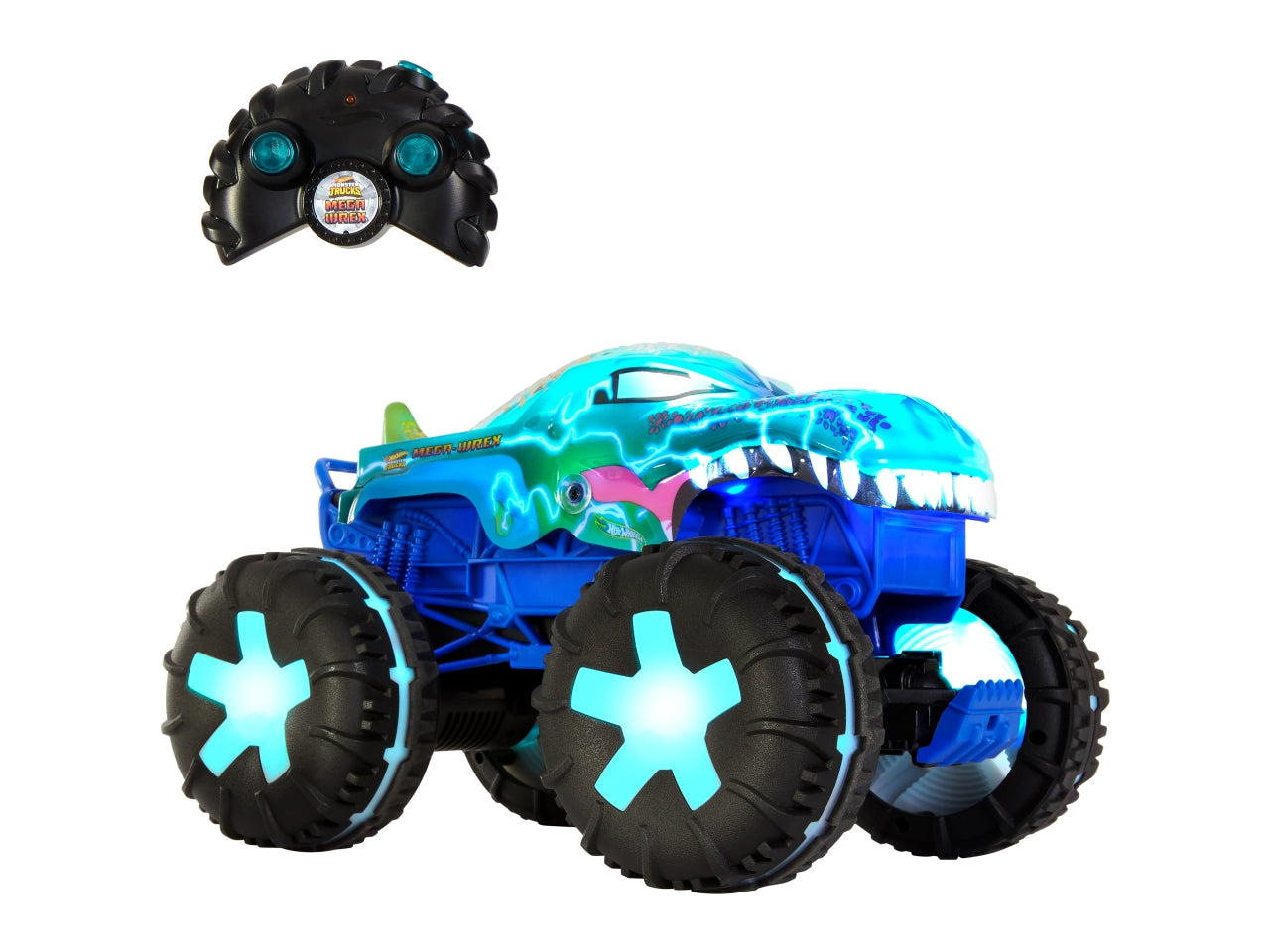 Hot Wheels Monster Trucks - Mega-Wrex oversize R/C truck radiocomandato in scala 1:15 con 3 modalitÃ  di gioco luci e suoni interattivi giocattolo per bambini 5+ anni JBD90