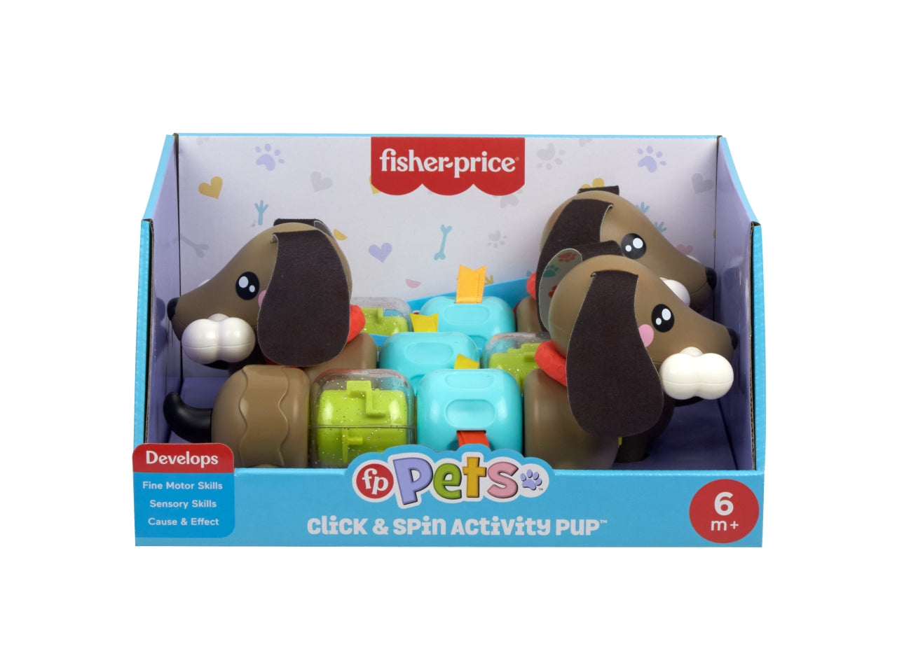 Fisher-Price Pets - Bassotto Gira e Gioca cucciolo per il gioco sensoriale con sonaglino e coda girevole clac clac orecchie e lingua morbide giocattolo per bambini 6+ mesi HTW91