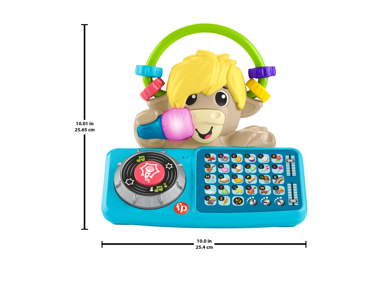 Fisher- Price Animal Band - Lello il Torello Prime Parole toro interattivo per l'apprendimento con tasti a forma di lettera e 115 canzoni luci e microfono giocattolo per bambini 9+ mesi HYL01
