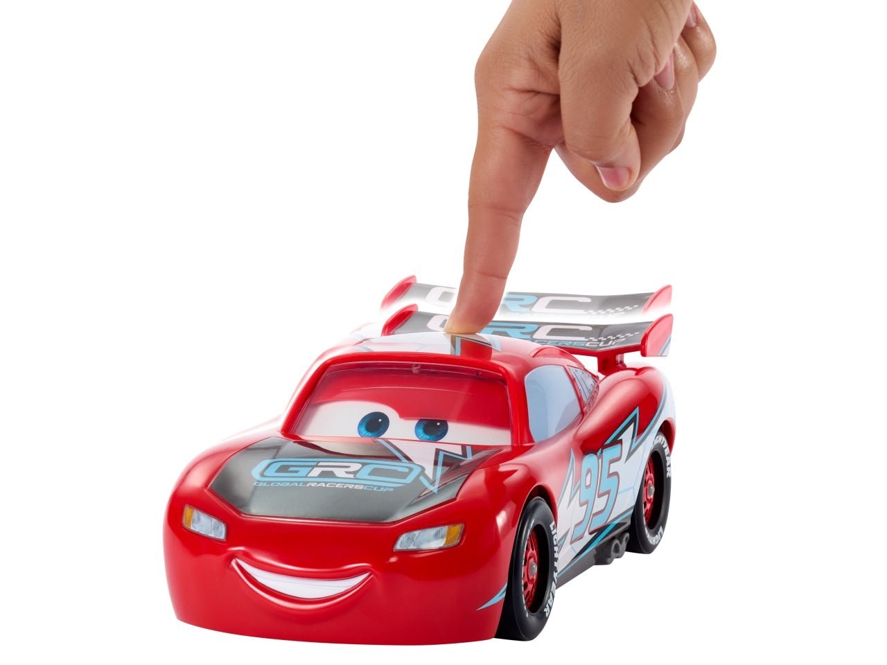 Mattel CARS - Saetta McQueen Corsa Globale Derapa e Sfreccia veicolo con interruttore e 2 modalitÃ  rettilineo e sfreccia 4 coni per realizzare la pista giocattolo per bambini 3+ anni HXJ34