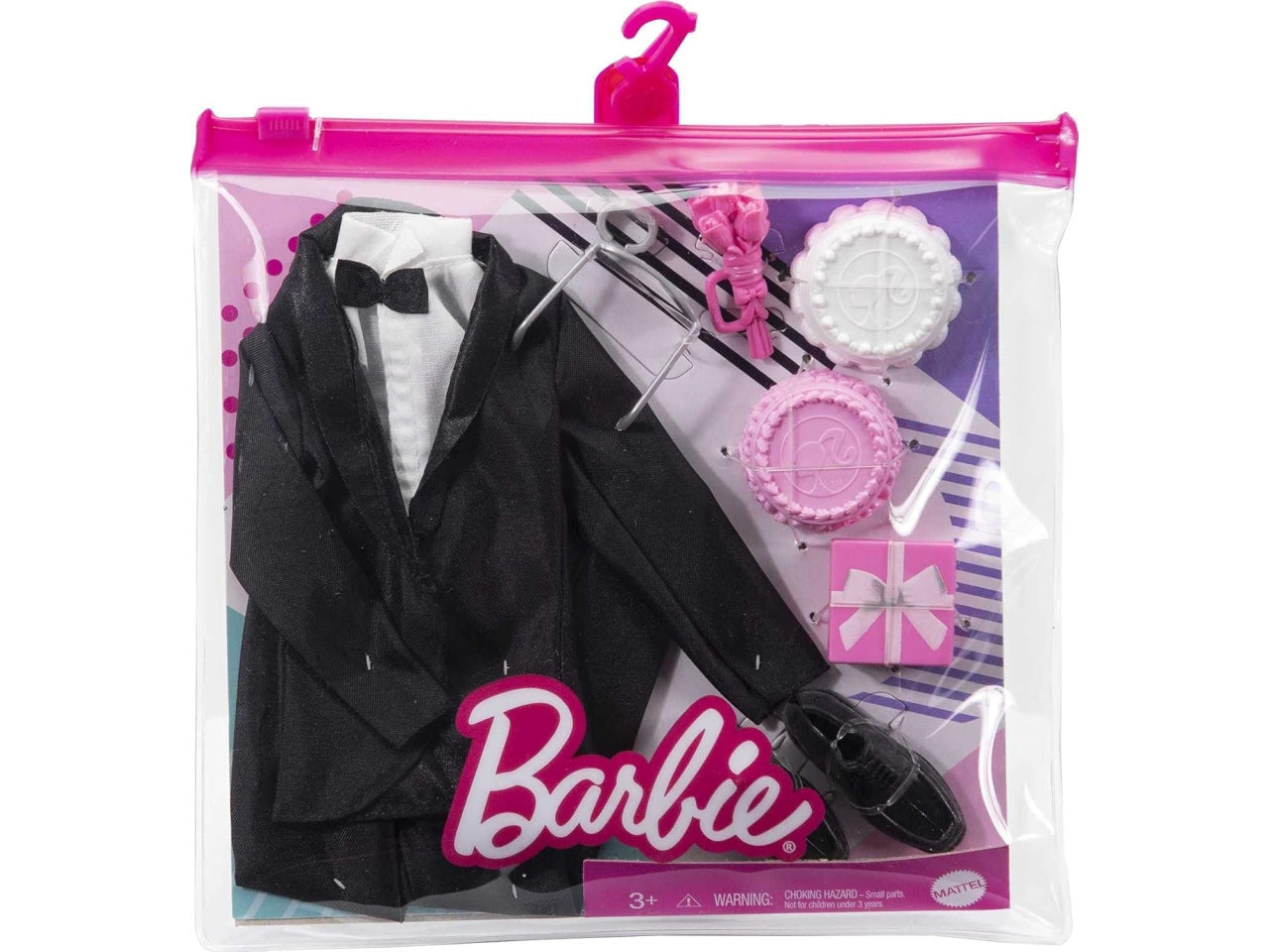 Barbie Ken Fashion 2-Pack, vestito da sposo per bambola Ken con smoking, scarpe, orologio, regalo, torta nuziale con vassoio e bouquet | Mattel