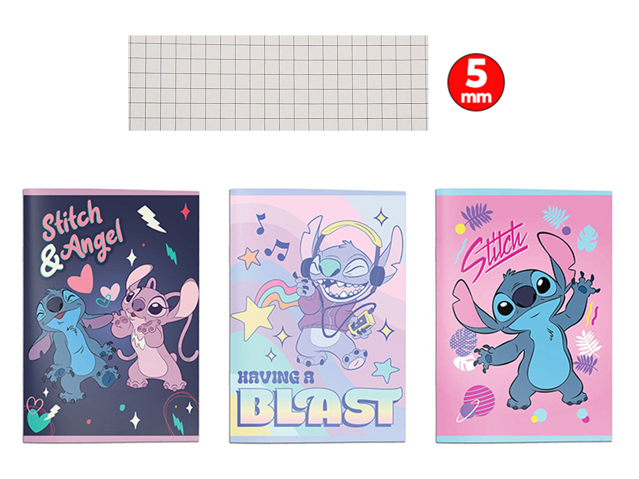 Quaderno maxi Stitch, confezione da 12 quaderni multicolor, rigatura 5 mm, 21x29,7 cm - Dimagraf