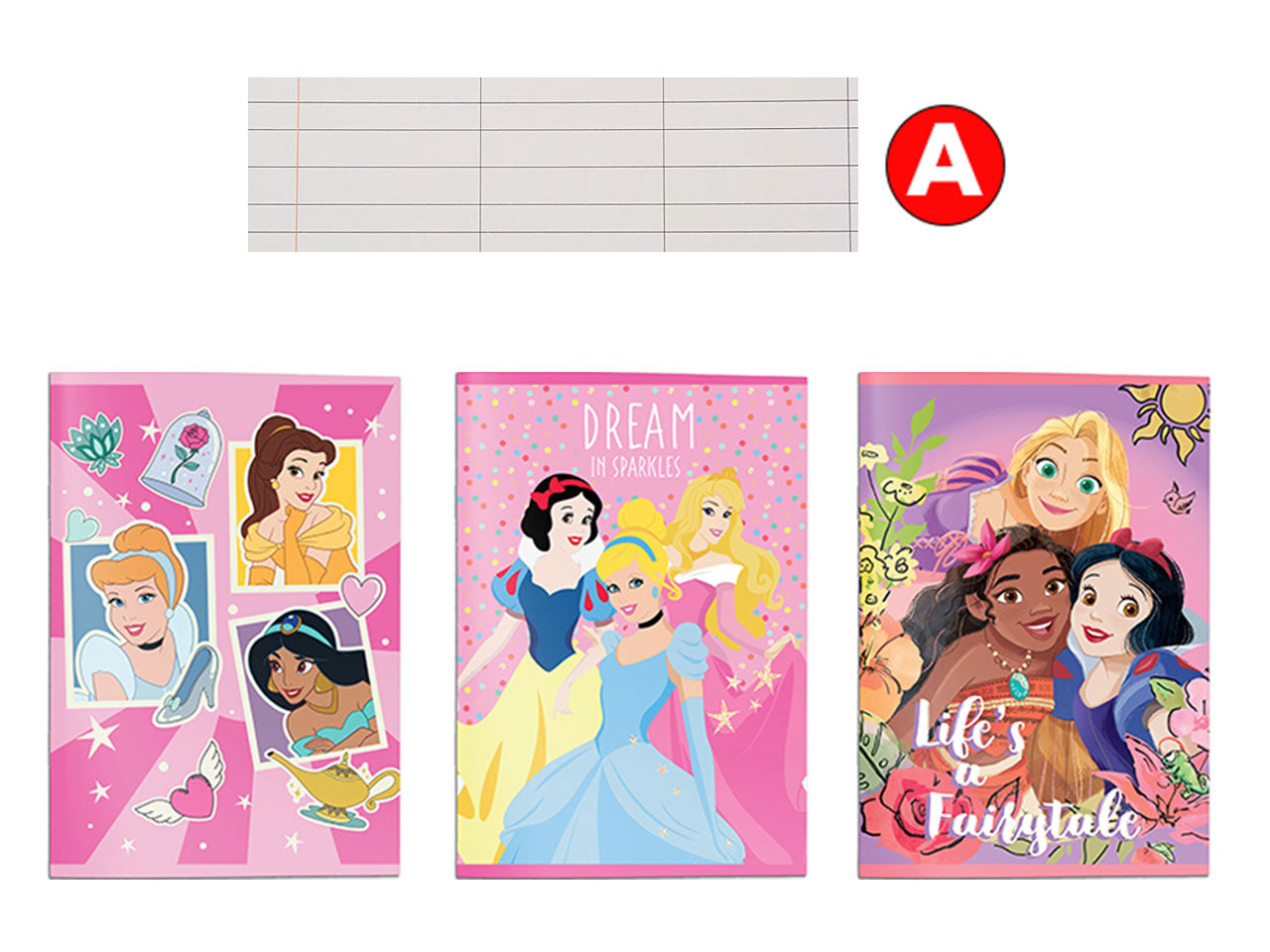 Quaderno maxi Principesse, confezione da 12 quaderni multicolor, rigatura A, 21x29,7 cm - Dimagraf