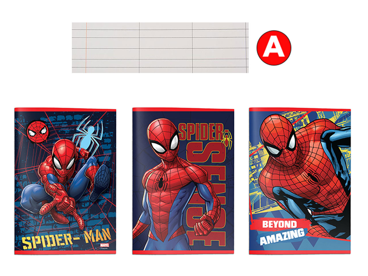 Quaderno maxi Spiderman, confezione da 12 quaderni multicolor, rigatura A, 21x29,7 cm - Dimagraf