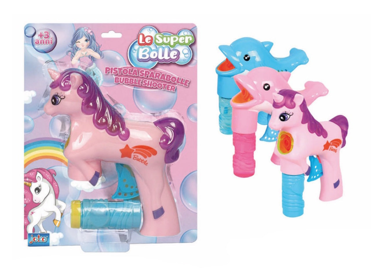 Pistola sparabolle a frizione unicorno/delfino