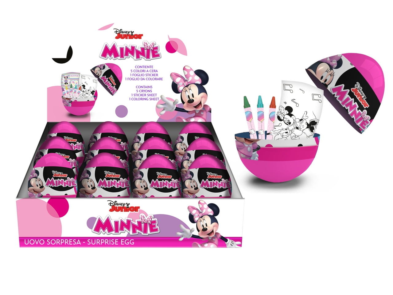 Kit colori Minnie per bimba, ovetto sorpresa Disney con pastelli a cera e foglio da colorare - Mc group