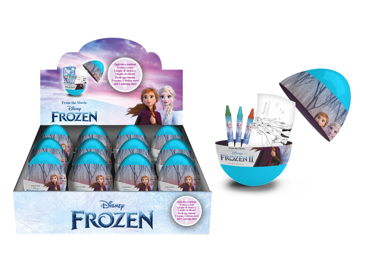 Kit colori Frozen per bimba, ovetto sorpresa Disney con pastelli a cera e foglio da colorare - Mc group