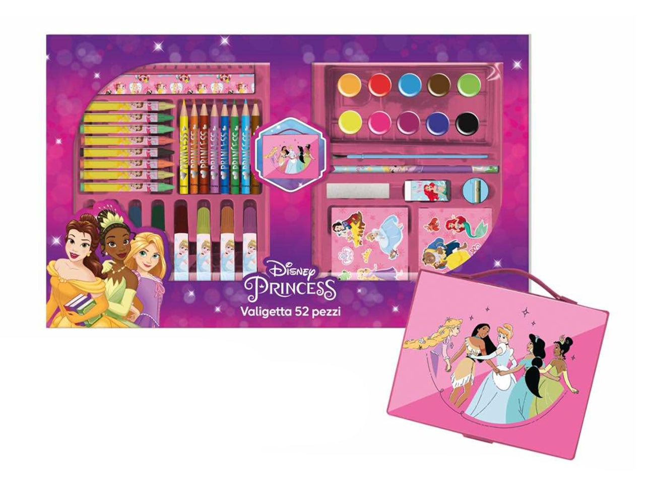 Valigetta Colori Bambina Principesse Disney: Set Completo 52 Pezzi per Disegnare e Colorare