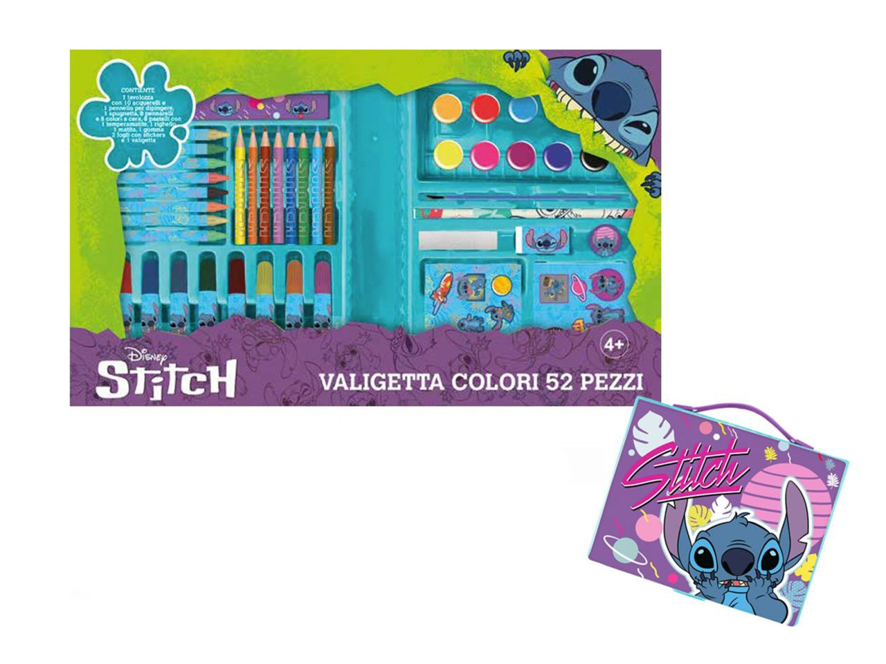 Valigetta Colori Bambini di Stitch Disney: Set Completo 52 Pezzi per Disegnare e Colorare
