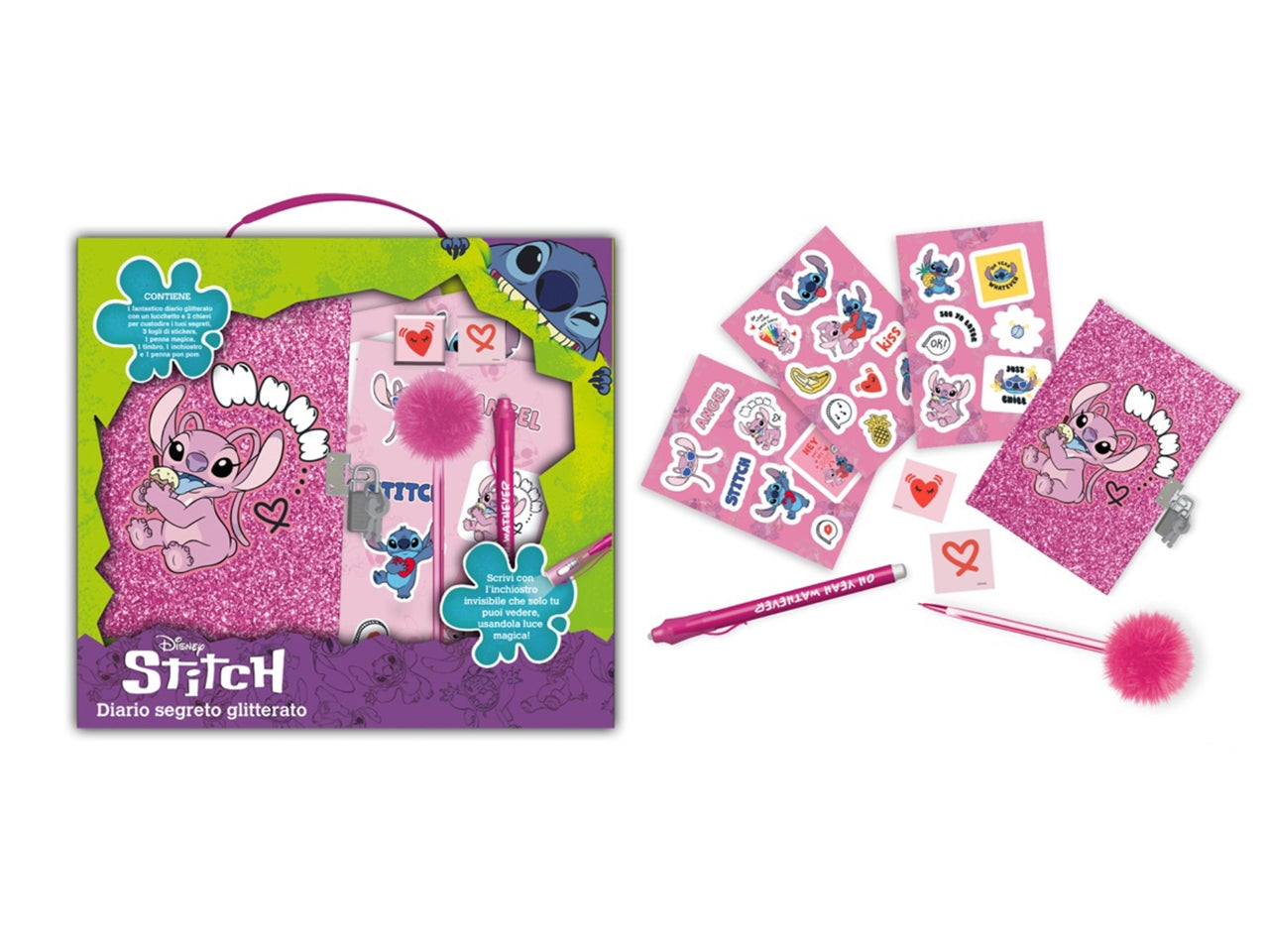 Diario segreto Stitch bimba multicolor con lucchetto, penna magica e accessori - Disney