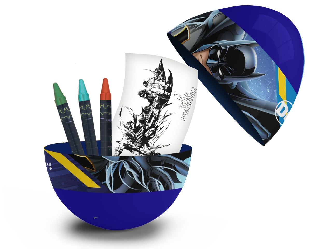 Kit colori Batman per bimbo, ovetto sorpresa con pastelli a cera e foglio da colorare - MC Group