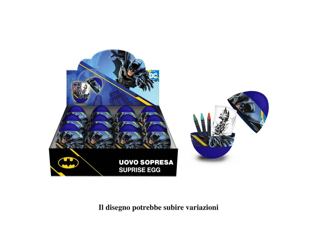 Kit colori Batman per bimbo, ovetto sorpresa con pastelli a cera e foglio da colorare - MC Group