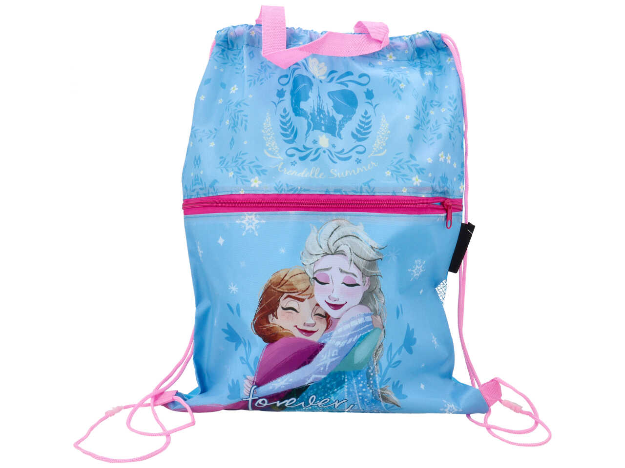 Sacca zaino Frozen bambina azzurro e rosa in poliestere con tasca e zip 44x34 cm - MC Group