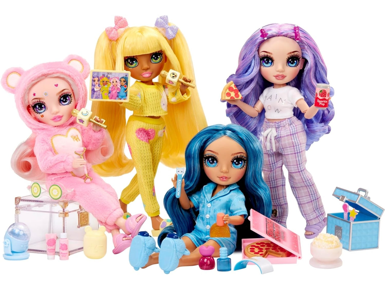 Rainbow junior high pj party fashion doll Violet, bambola con accessori, 4+ anni - Mga