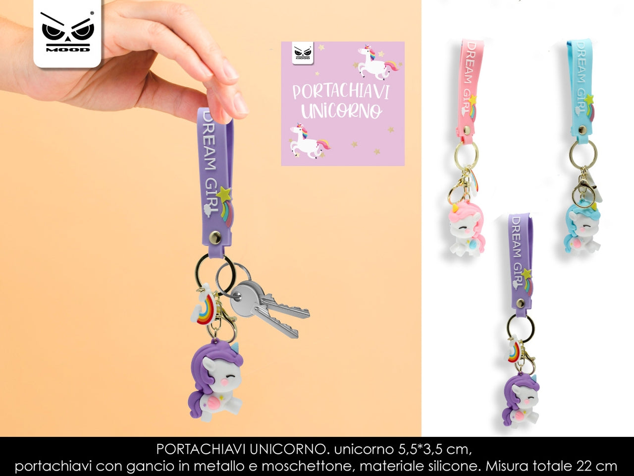 Portachiavi unicorno 5,5x3,5cm - disponibile in vari colori